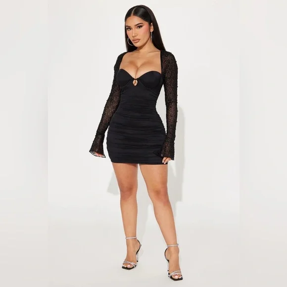 Fashion Nova Princess Beaded Mini Dress Black Size Medium - Picture 3 of 3